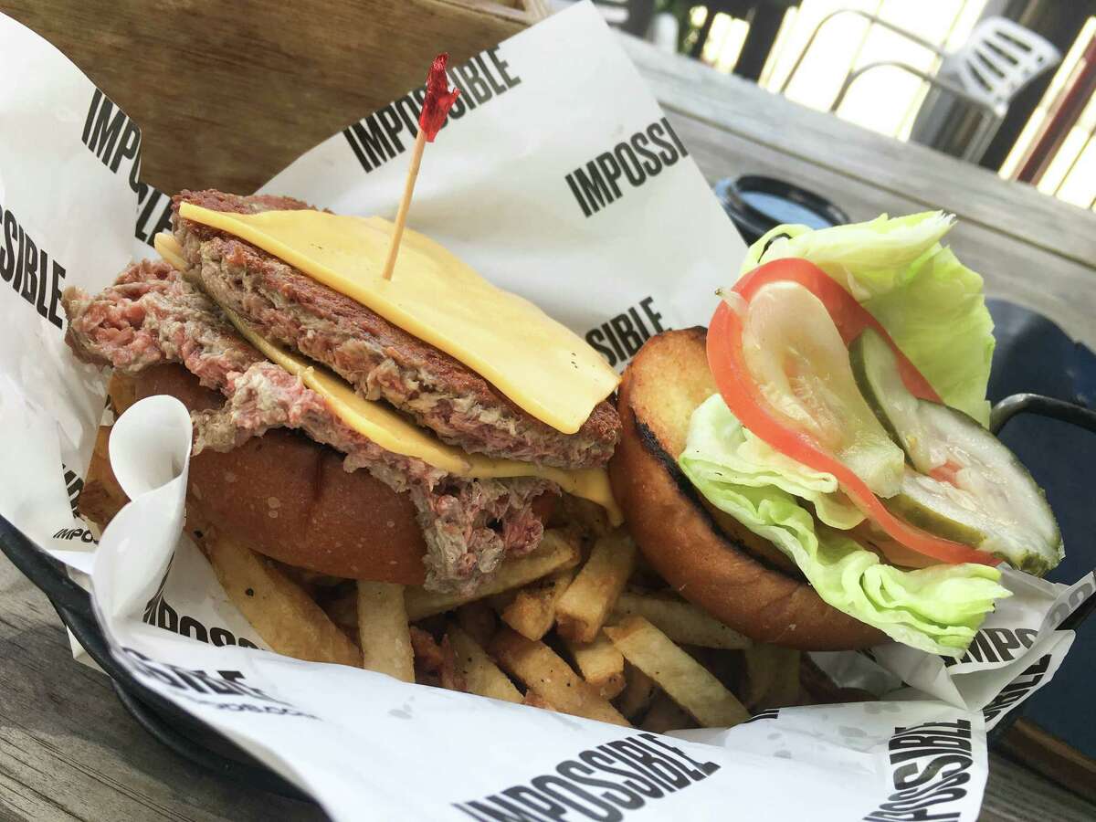 The plant-based Impossible Burger is now being served at the Hay Merchant.