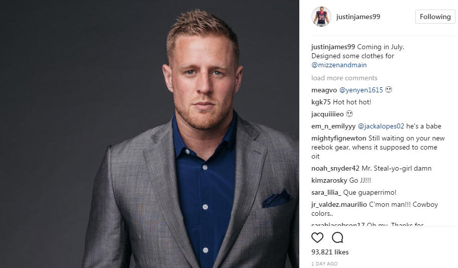 J.J. Watt teases new Mizzen+Main collection on Twitter