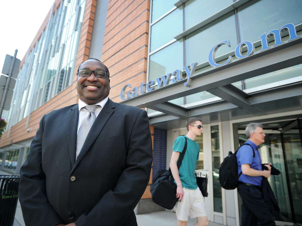 Paul Broadie stands outside Gateway Community College on Church Street in New Haven, Conn. on Monday June 12, 2017. Broadie is now presiding over the New Haven school along with his existing role as president of Housatonic Community College in Bridgeport.