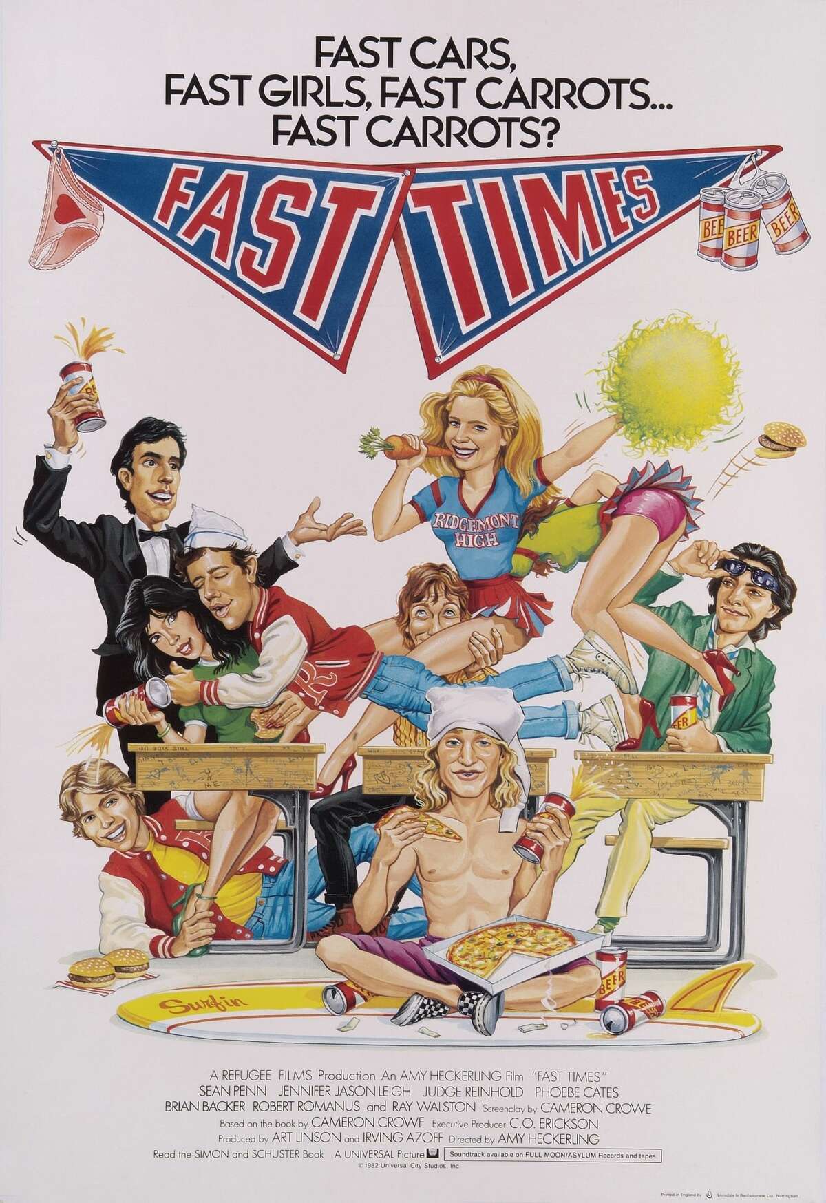 An original poster for Amy Heckerling's 1982 comedy 'Fast Times at Ridgemont High' starring Sean Penn, Phoebe Cates, and Judge Reinhold. 