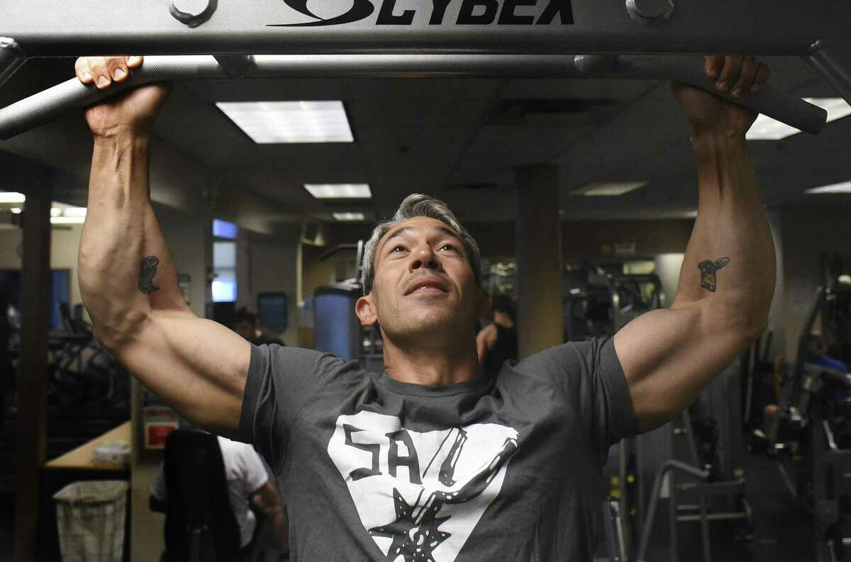 Strength training helps keep him sharp both mentally and physically, said mayor-elect Ron Nirenberg, shown doing pull downs at the Barshop Jewish Community Center fitness center.
