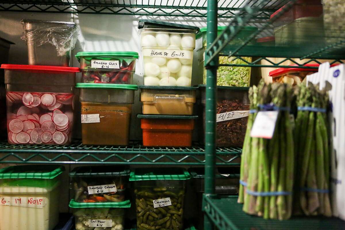 Produce that was ordered via BlueCart is seen in the walk-in refrigerator at Per Diem restaurant on Friday, June 16, 2017 in San Francisco, Calif.