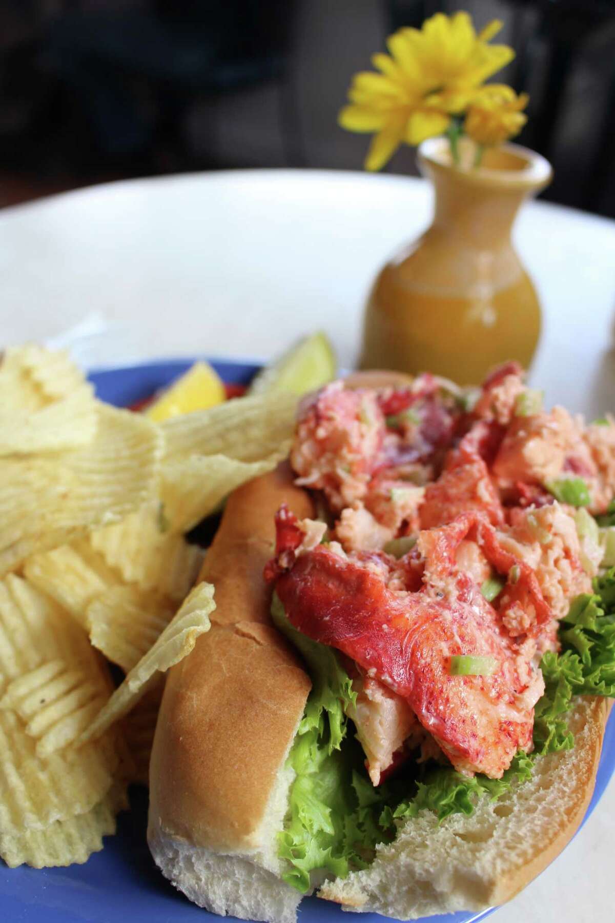 The lobster roll -- a favorite in this part of the world, including Martha's Vineyard -- at Among the Flowers Cafe, a little place near the ferry landing at Edgartown, Mass.
