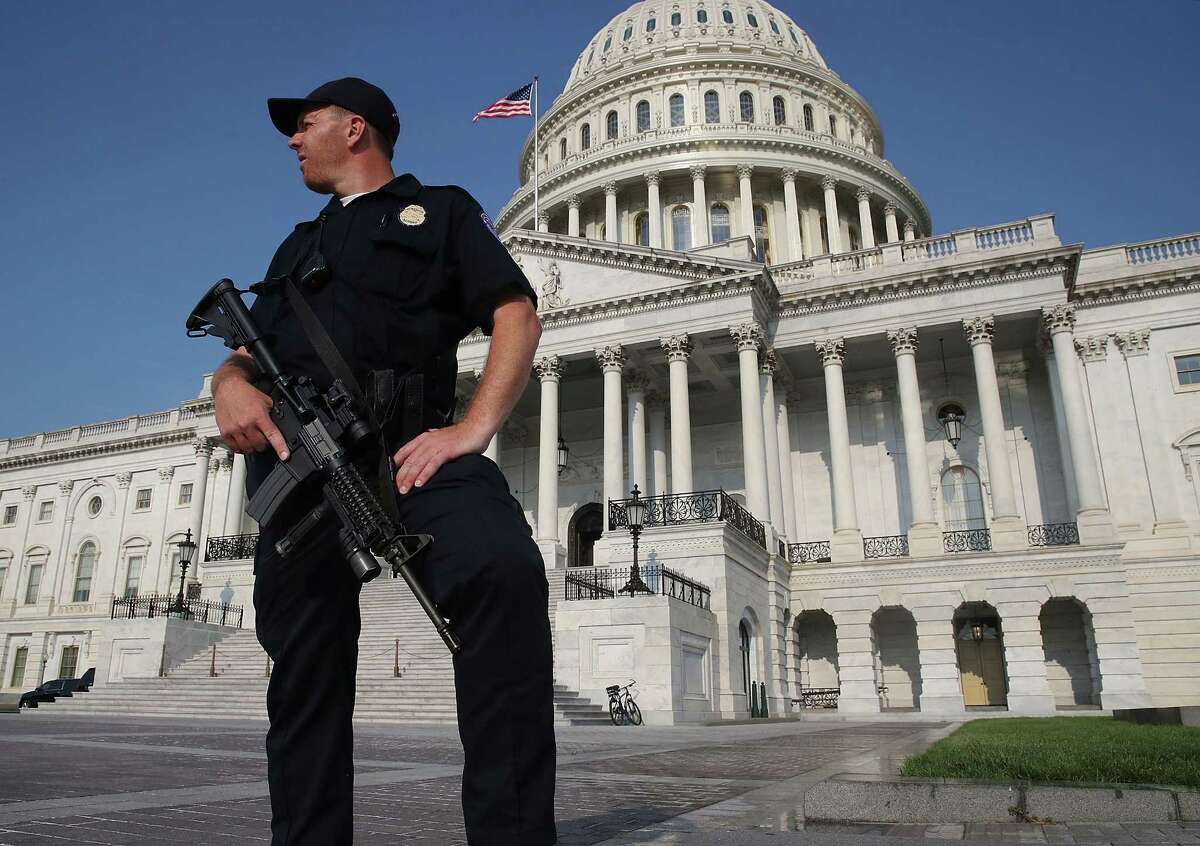 A U.S. Capitol Police officer stands guard in front of the U.S. Capitol Building in Washington last week.