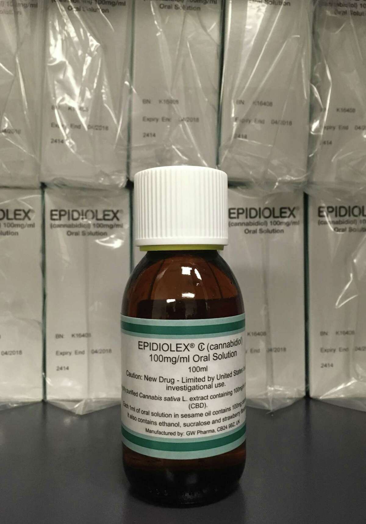 This photo shows GW Pharmaceuticals' Epidiolex, a medicine made from marijuana, but without THC, in New York. According to a study by the New England Journal of Medicine the medicine cut seizures in kids with a severe form of epilepsy, which strengthens the case for more research into pot's possible health benefits.