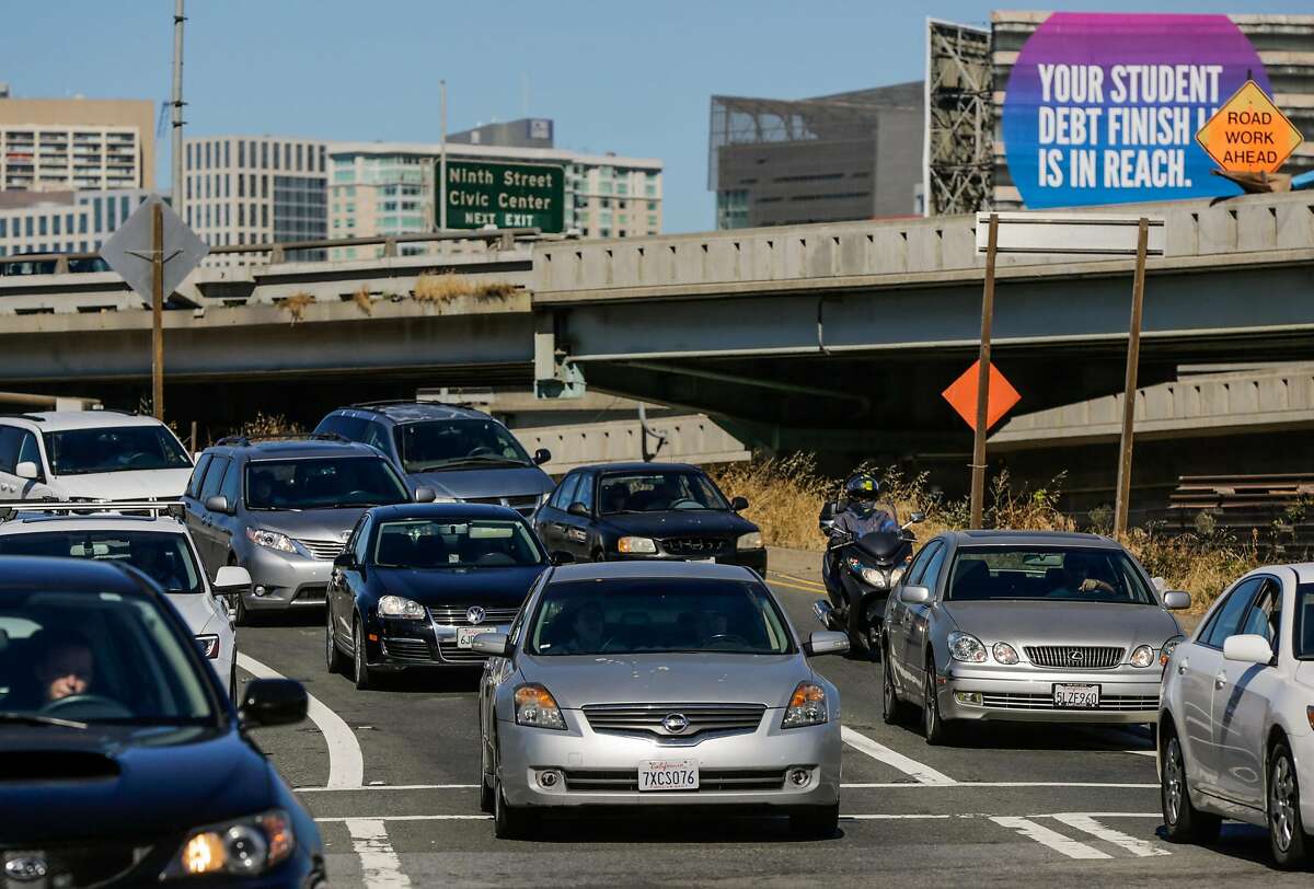 Cars exit Highway 101 at 4th and Bryant Streets in San Francisco, California, on Sunday, June 18, 2017. The eastbound lanes of the Bay Bridge were closed early Sunday morning following a police-involved shooting and did not reopen until 9am Sunday.