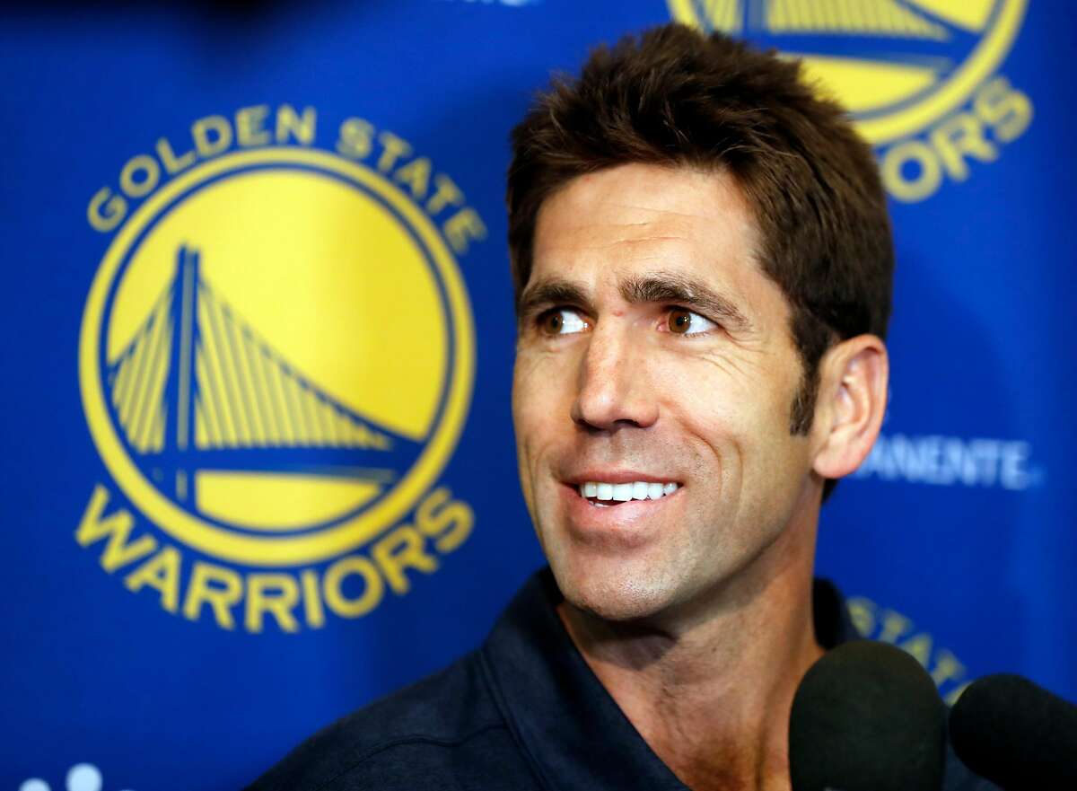 Golden State Warriors' Bob Myers talks at Warriors' practice facility in Oakland, Calif., on Monday, June 19, 2017.