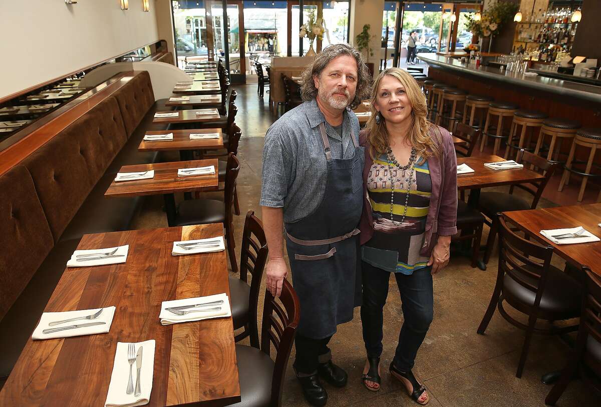 Chef David Visick with his wife Caramia at Pompette on Wednesday, June 14, 2017, in Berkeley, Calif.
