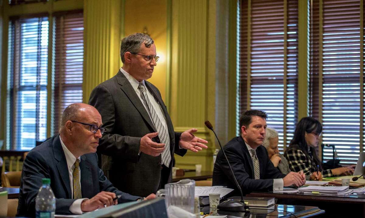John C. Graham, assistant counsel, Office of General Counsel for the Public Service Commission presents his side of a case in which an anti nuclear coalition is suing to halt the governor's subsidy for northern New York nuclear plants Monday June 19, 2017 in Albany, N.Y. (Skip Dickstein/Times Union)