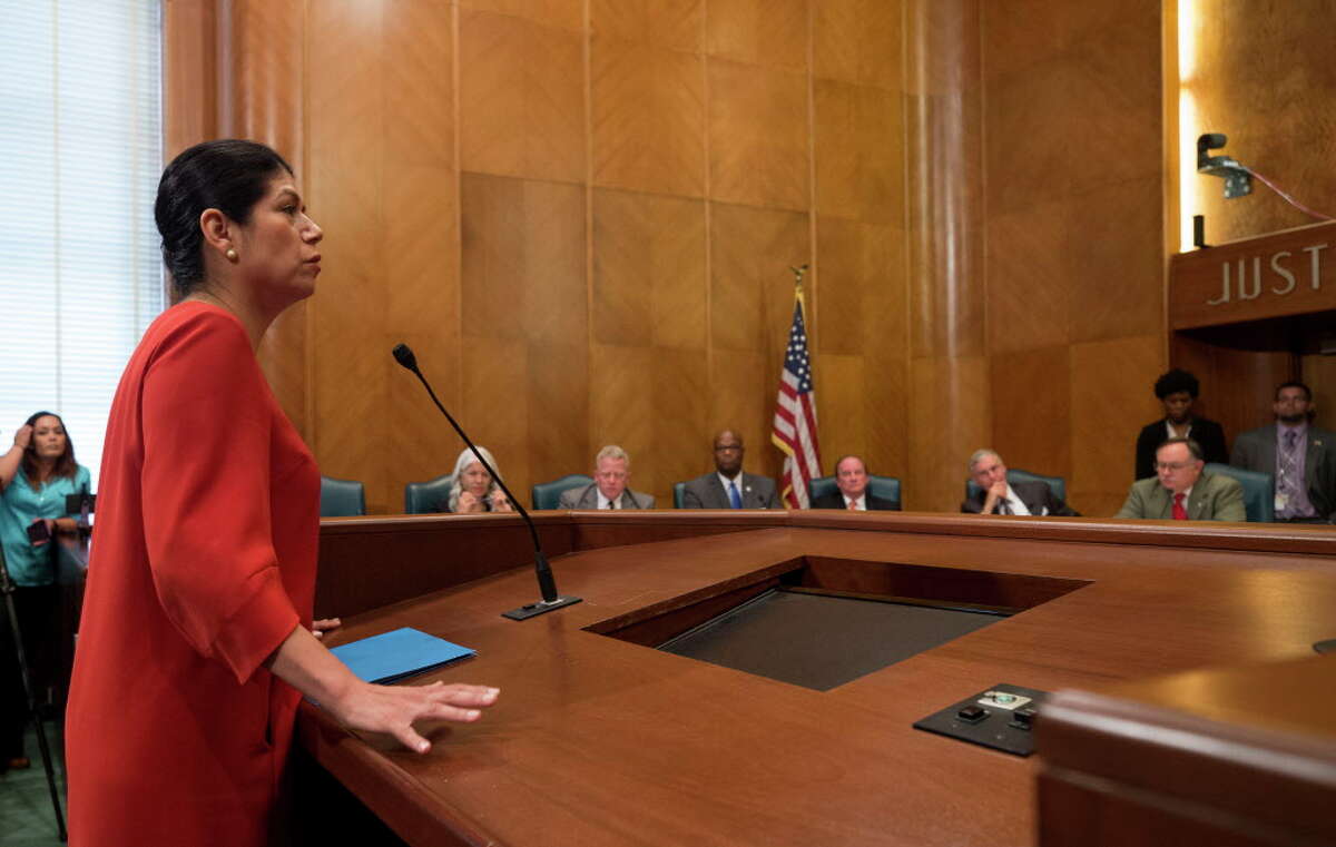 State Rep. Carol Alvarado answered questions from city council members after voicing her support for the city to join the lawsuit against Senate Bill 4 on Tuesday, June 20, 2017, in Houston.