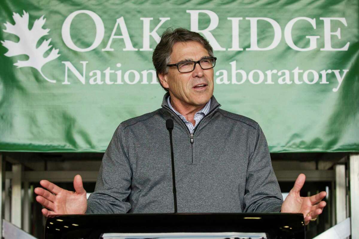 FILE - In this May 22, 2017 file photo, Energy Secretary Rick Perry speaks at Oak Ridge National Laboratory's Manufacturing Demonstration Facility in Knoxville, Tenn. Since becoming President Donald TrumpÂ?’s energy secretary, Perry has kept a low profile and rarely has been seen publicly around Washington. (AP Photo/Erik Schelzig, File)
