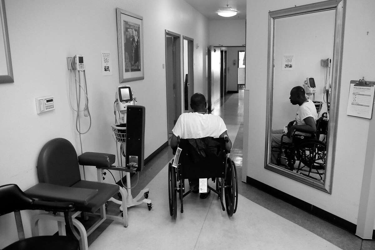 Respite patient James Houston makes his way around the San Francisco Department of Health Medical Respite and Sobering Center, in San Francisco, Ca., on Thursday June 8, 2017.