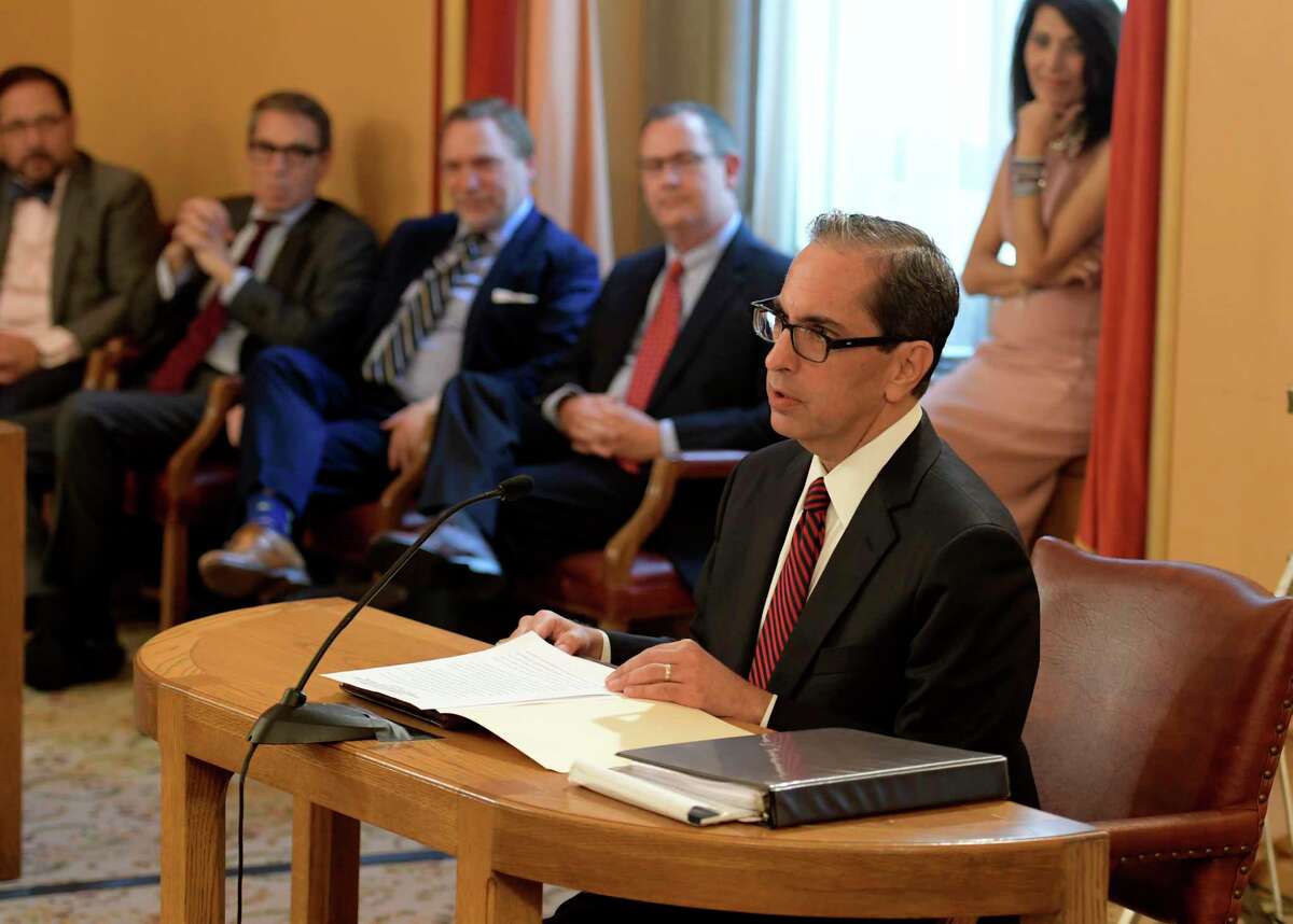 Appellate Justice Paul G. Feinman is questioned by the New York State Senate Judiciary Committee during to determine his qualifications to become an associate judge on the Court of Appeal of New York State Tuesday June 20, 2017 at the State Capitol in Albany, N.Y. (Skip Dickstein/Times Union)