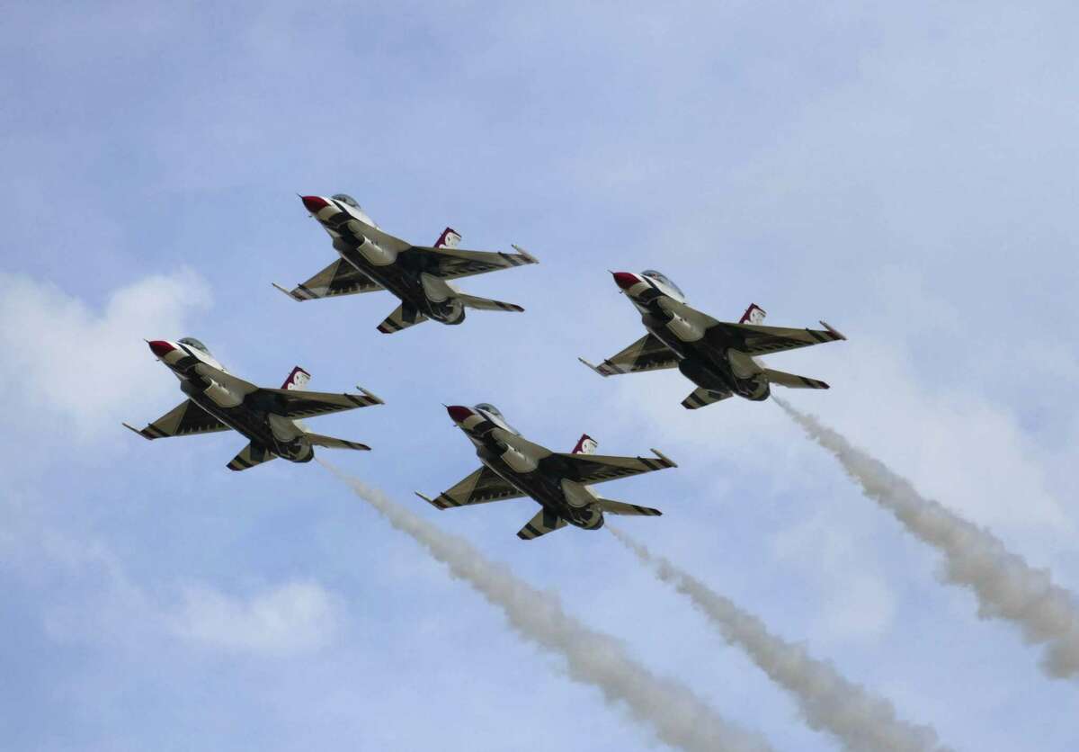 The Air Force Thunderbirds F-16 aerial demonstration team flies at the 2015 Joint Base San Antonio Air Show at Randolph Air Force Base on Oct. 31, 2015. The Thunderbirds will be back for this year’s JBSA Air Show and Open House Nov. 4-5.