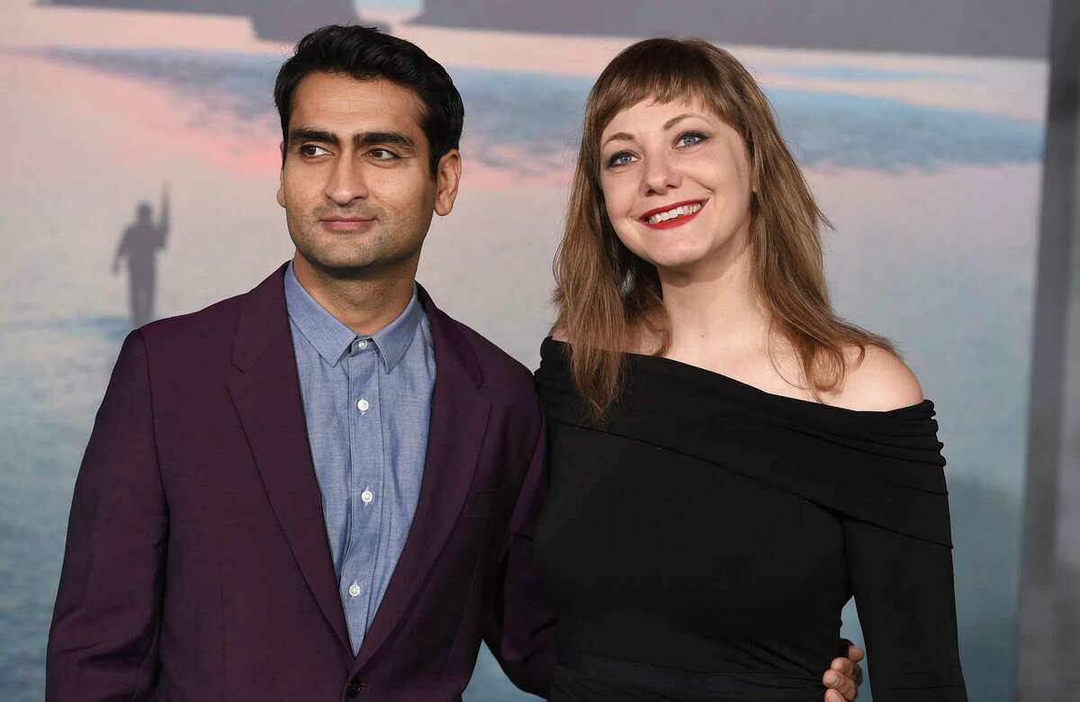 FILE - In this March 8, 2017 file photo, Kumail Nanjiani, left, and his wife Emily Gordon arrive at the Los Angeles premiere of "Kong: Skull Island." Nanjiani and Gordon wrote the film, Â?“The Big Sick,Â?” which chronicles their relationship from the start, when the Pakistan-born Nanjiani was trying to make it as a stand-up in Chicago. (Photo by Jordan Strauss/Invision/AP, File)