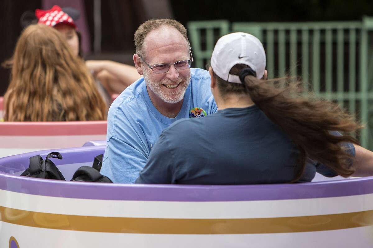 ANAHEIM, Calif. - Thursday, June 22, 2017: Huntington Beach resident Jeff Reitz, who has visited the parks of the Disneyland Resort every day since January 1, 2012, marked his 2,000th consecutive visit on Thursday. Here, Reitz enjoys a teacup ride at the Mad Tea Party in Fantasyland at Disneyland during his 2,000th visit to the park. (Joshua Sudock/Disneyland Resort)