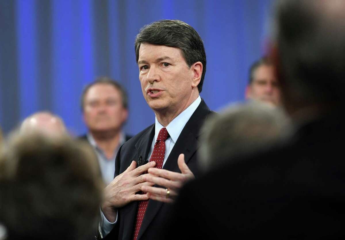 Rep. John Faso, R-Kinderhook, takes part in a televised town hall event moderated by Matt Ryan of ONew York NowO and the Times UnionOs Casey Seiler at the WMHT studio on Thursday, April 13, 2017 in Troy, N.Y. (Lori Van Buren / Times Union)