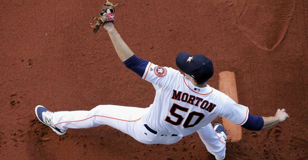 HOUSTON, TX - MAY 24: Charlie Morton #50 of the Houston Astros warms up before the game against the Detroit Tigers at Minute Maid Park on May 24, 2017 in Houston, Texas. (Photo by Tim Warner/Getty Images)