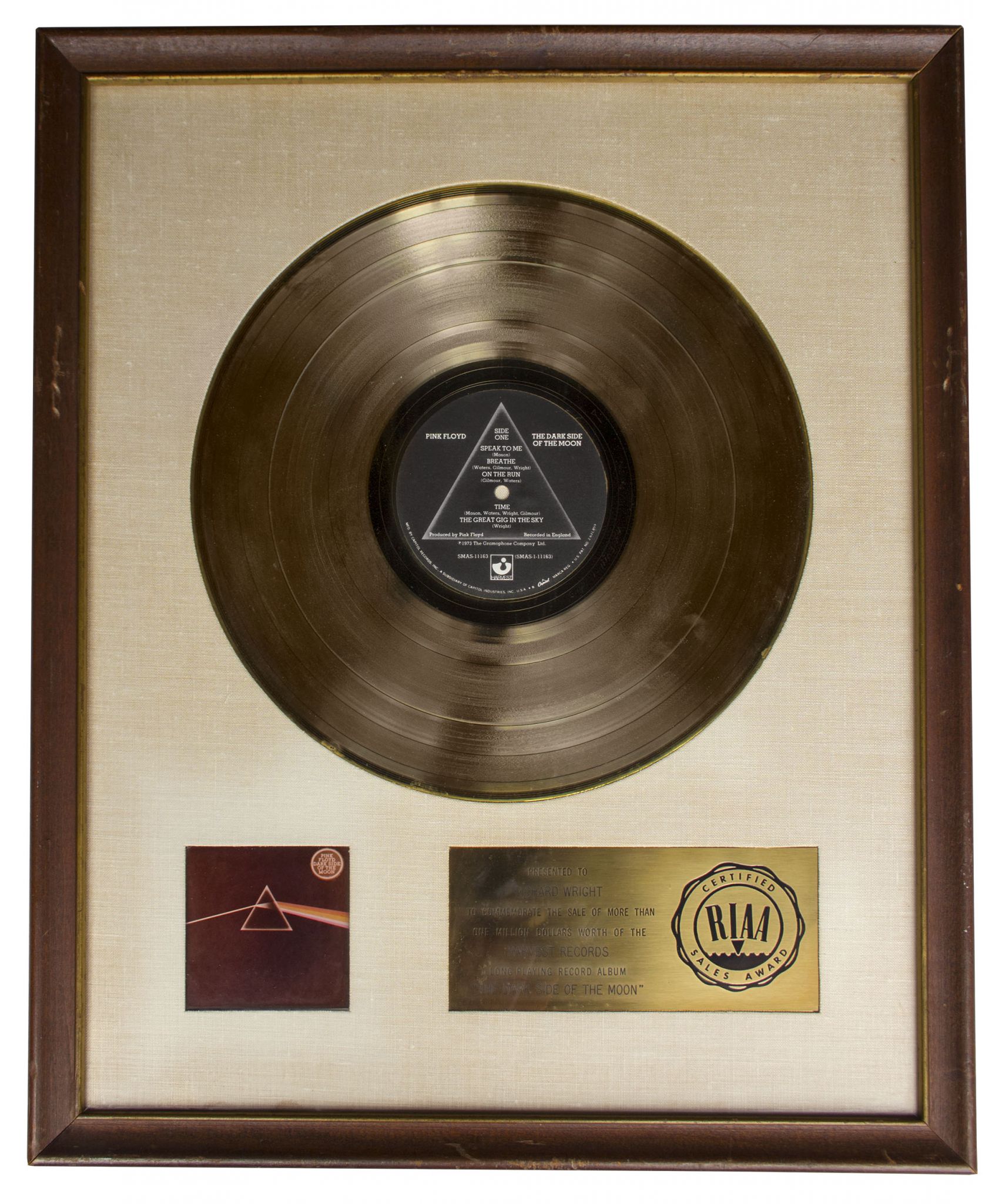 Pink Floyd's 'Dark Side of the Moon' gold record goes for $25,000