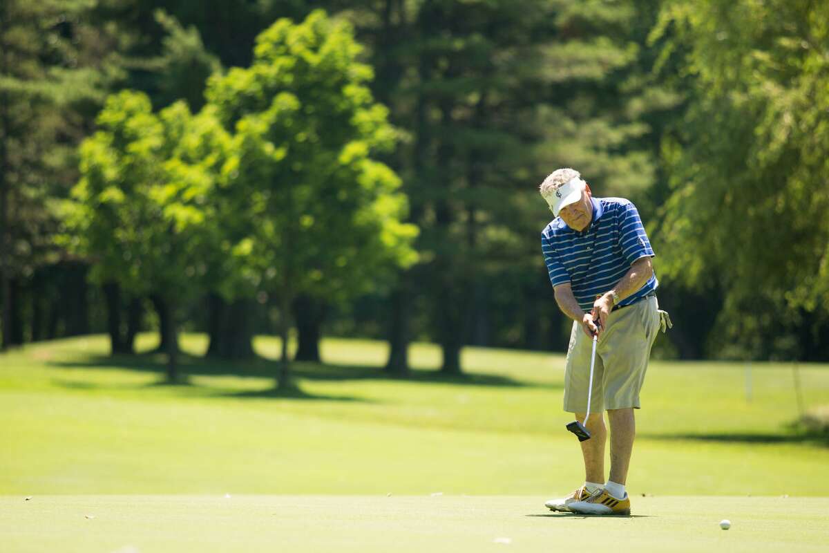 Hub Orr watches his putt during the Town Tournament at the Griffith E. Harris Golf Club in Greenwich, Conn. on Saturday, June 24, 2017.