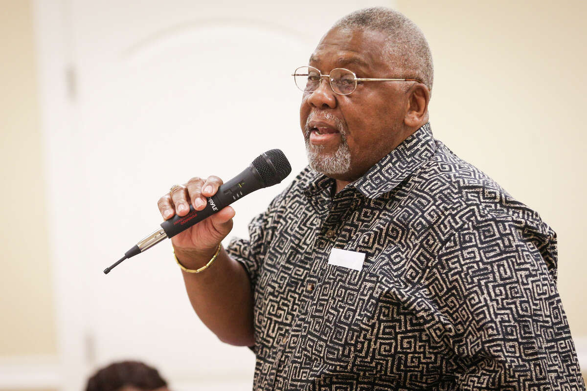 Rev. William Denman tells a story about the late James "Popsicle" Williams during the Booker T. Washington Alumni Association 12th Annual Scholarship Banquet on Saturday, June 24, 2017, at Union Center AME Church in Conroe.