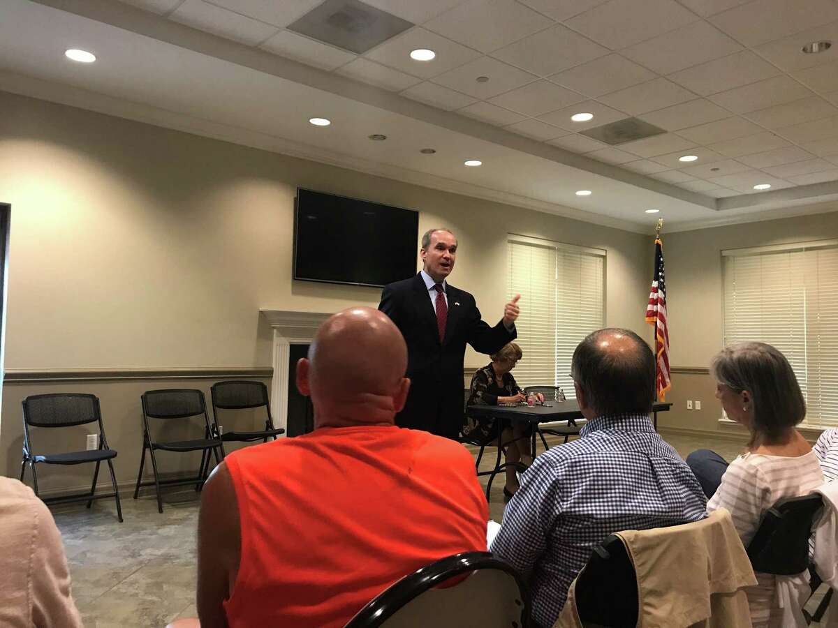 District 132 state Rep. Mike Schofield, R-Katy, speaks to constituents at a town hall meeting in Cypress on June 21.