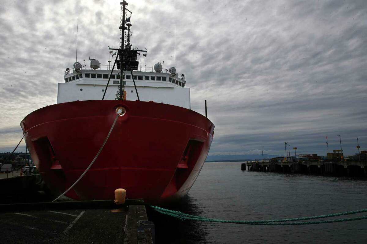 The USCGC Healy, the United States military's largest and most technologically advanced icebreaker, is docked at the US Coast Guard station in Seattle. The Healy is a research vessel that carries scientists and research teams into the Arctic circle. The ship leaves Seattle Tuesday, for a five-month long deployment. Photographed June 19, 2016.