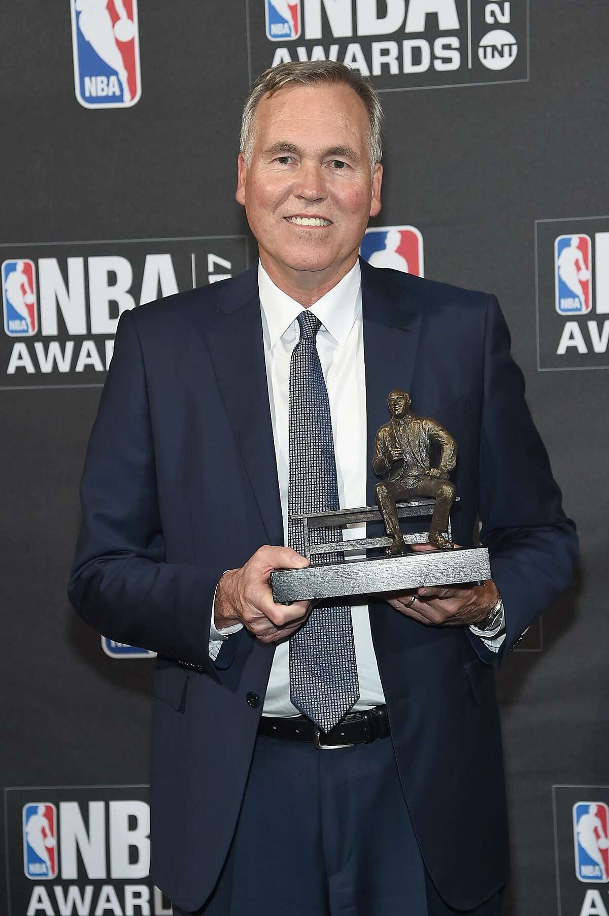 NEW YORK, NY - JUNE 26: Coach Mike D'Antoni poses with the NBA Coach of the Year award at the 2017 NBA Awards live on TNT on June 26, 2017 in New York, New York. 27111_003 (Photo by Jamie McCarthy/Getty Images for TNT)