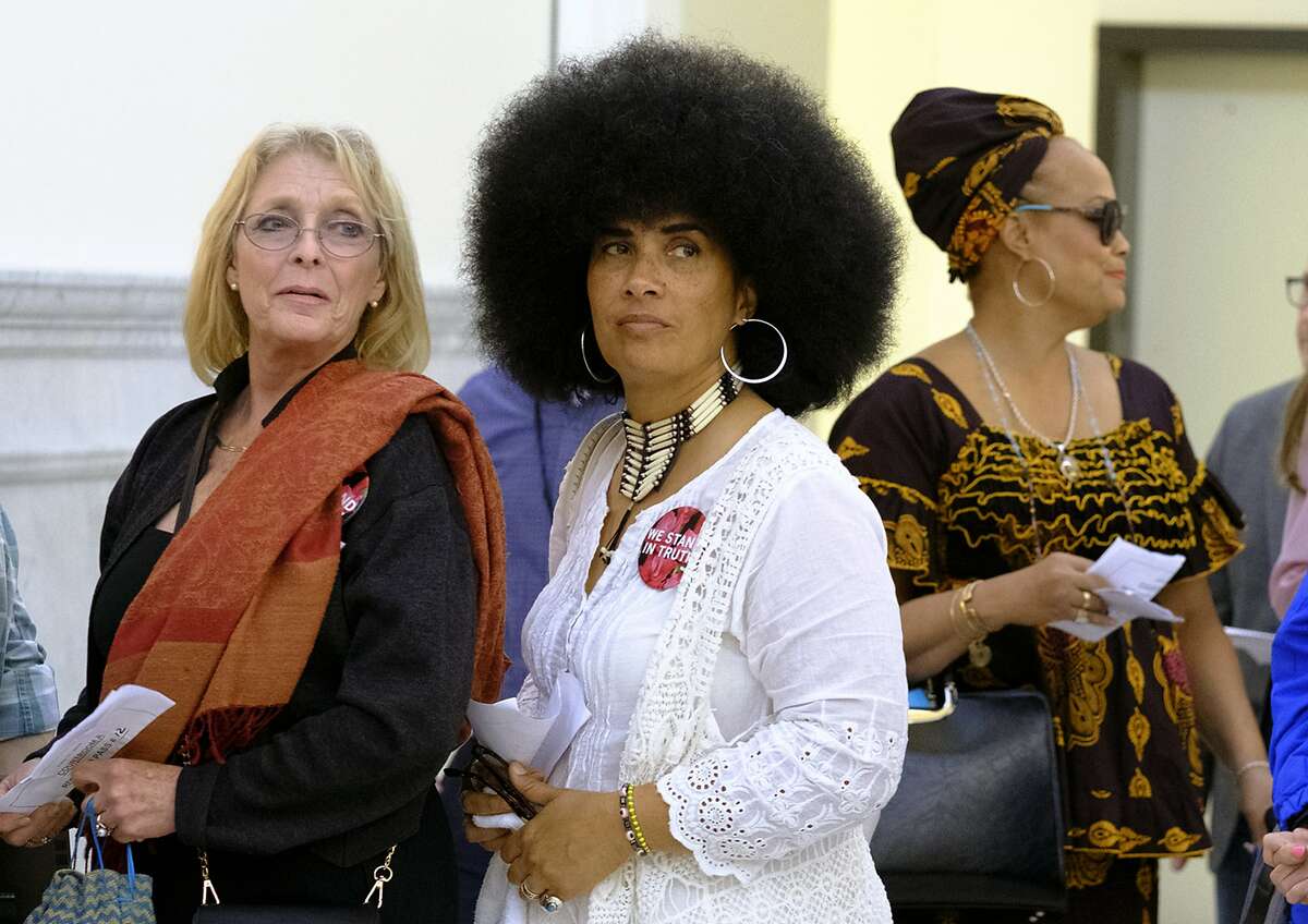 Some of Bill Cosby's accusers wait to enter the courtroom at the Montgomery County Courthouse during Bill Cosby's sexual assault case in Norristown, Pa., Saturday, June 17, 2017. Cosby's trial ended without a verdict after jurors failed to reach a unanimous decision. (Ed Hille/The Philadelphia Inquirer via AP, Pool)