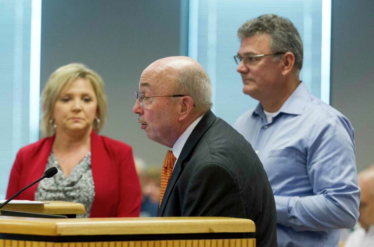 Fred Welch, executive director Greater Conroe Economic Development council, speaks along side Brett Andrews, cheif executive officer of Memstar USA, and Montgomery County Tax Assessor Collector Tammy McRae during Montgomery County Commissioners Court at the Alan B. Sadler Commissioners Court Building, Tuesday, June 27, 2017, in Conroe. Memstar USA will break ground on a new manufactuing facility in August.