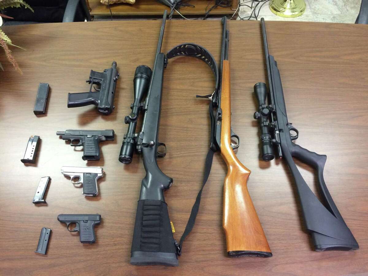 This photo shows the weapons that were seized by Zapata County Sheriff’s Office after a domestic dispute was reported June 22.