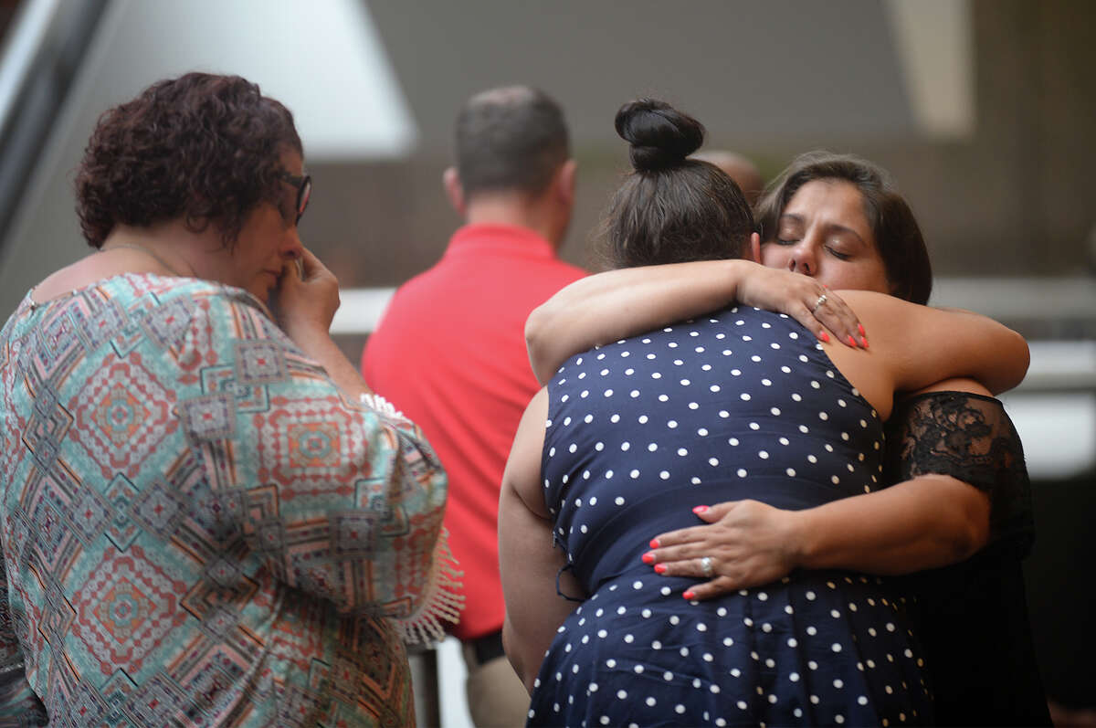 Friends and family members of Jimmy Bertrand mourn during Tyrece Harris' trial Tuesday. Harris is on trial for the suspected shooting of Bertrand at his home in 2016. Harris' cell phone was recovered from Bertanrd's garage during the investigation Photo taken Tuesday, June 27, 2017 Guiseppe Barranco/The Enterprise