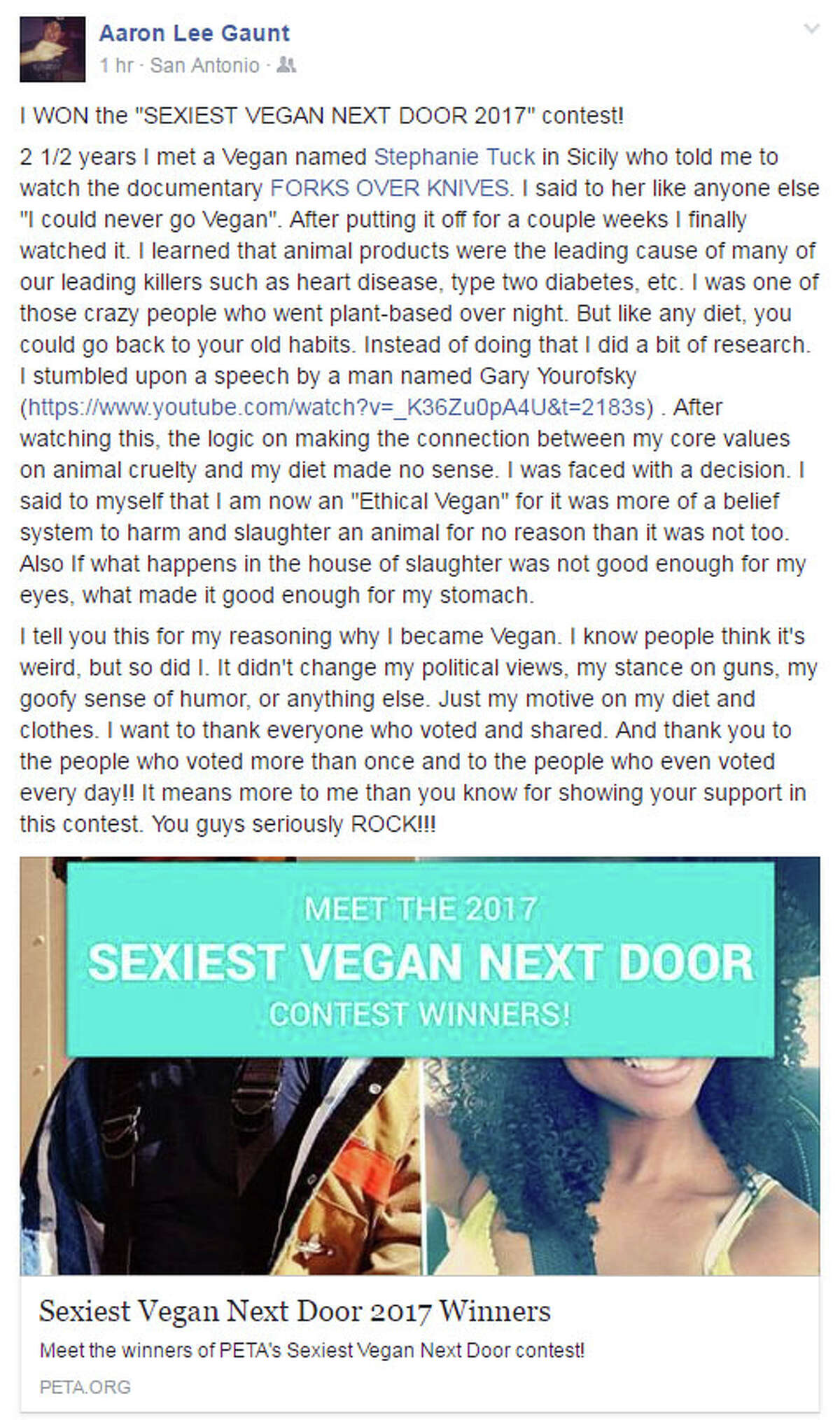 San Antonio firefighter, Navy vet wins title of 'Sexiest Vegan Next Door'