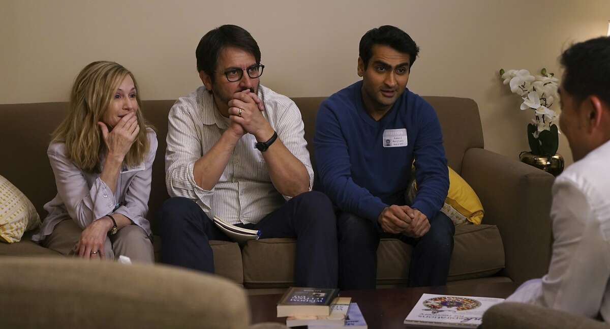 This image released by Lionsgate shows Holly Hunter, from left, Ray Romano and Kumail Nanjiani in a scene from, "The Big Sick." (Nicole Rivelli/Lionsgate via AP)