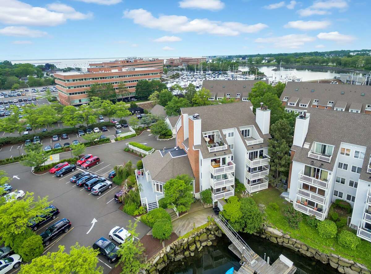 A condo complex at 123 Harbor Drive in the Shippan section of Stamford, Conn. Click through to see condo sales volume and prices in Connecticut in February 2018. 
