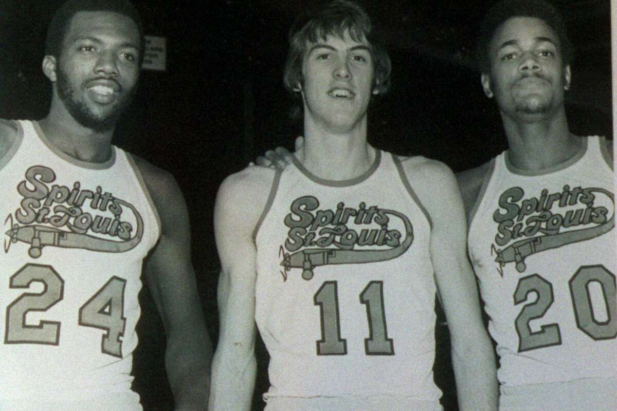 Marvin Barnes (from left), Gus Gerard, and Maurice Lucas pose as the rookie front line of the 1974 Spirits of St. Louis in the ABA.