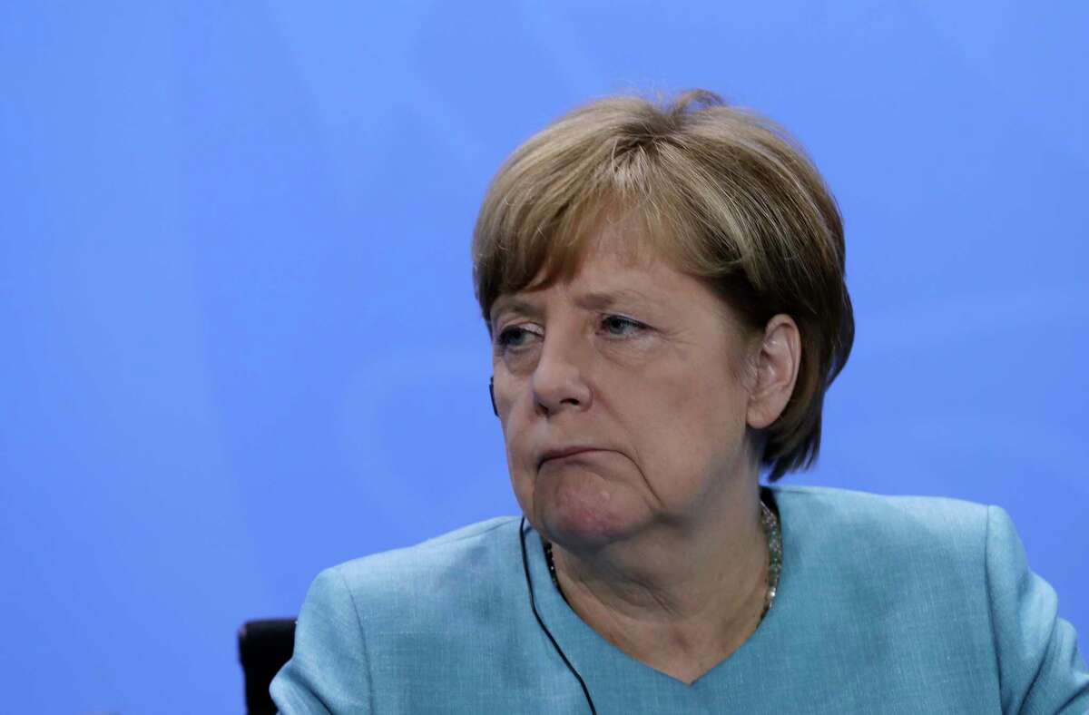 German Chancellor Angela Merkel during a press conference after a gathering of European leaders on the upcoming G-20 summit in the chancellery in Berlin, Germany, Thursday, June 29, 2017. (AP Photo/Markus Schreiber)