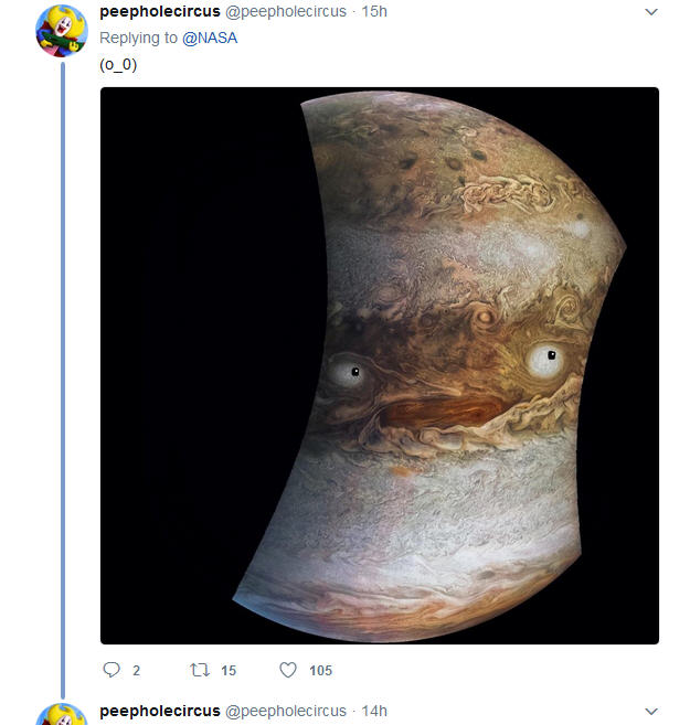 NASA tries to kickstart memes with a photo of Jupiter's 'face'