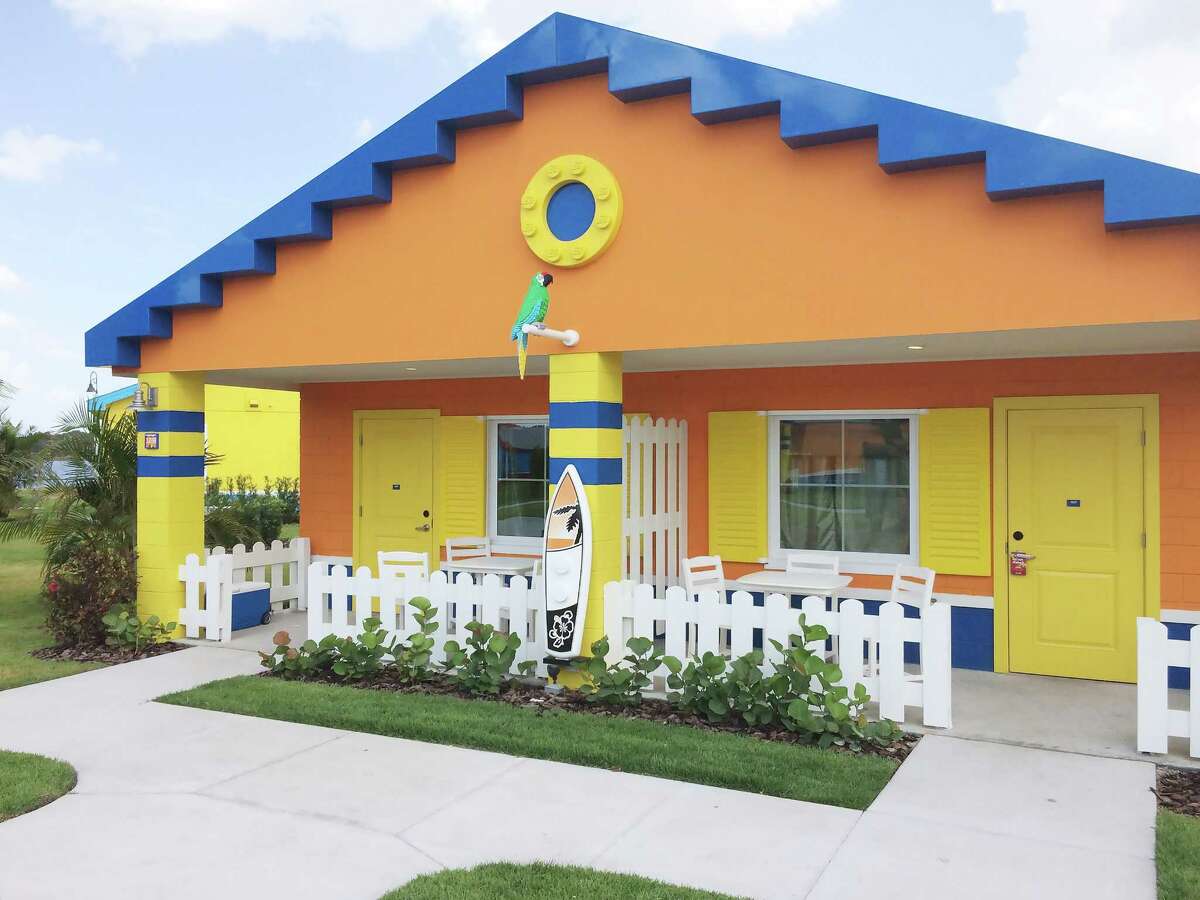 Each guest room at Legoland Beach Retreat is one-half of a bungalow duplex with coves of bungalows surrounding a small playground.