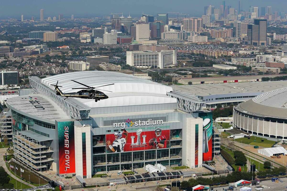 An aerial view of NRG Stadium, the next-door neighbor the large NRG Center convention hall, which will open for up to 10,000 Harvey survivors at 10 p.m. Tuesday, Aug. 29, 2017.