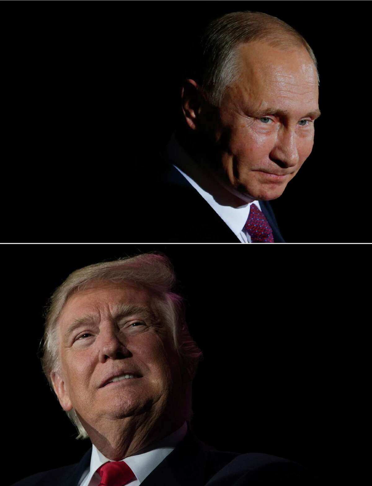 (FILES) - (COMBO) This combination of file photos created on January 16, 2017 shows US President-elect Donald Trump (December 16, 2016 in Orlando, Florida) and Russian President Vladimir Putin (top, October 19, 2016 in Berlin). Russian President Vladimir Putin is set to hold a first meeting with US leader Donald Trump on July 7, 2017 on the sidelines of the G20 summit in Hamburg, the Kremlin said on July 4, 2017. / AFP PHOTO / Odd ANDERSEN AND Jim WATSONODD ANDERSEN,JIM WATSON/AFP/Getty Images