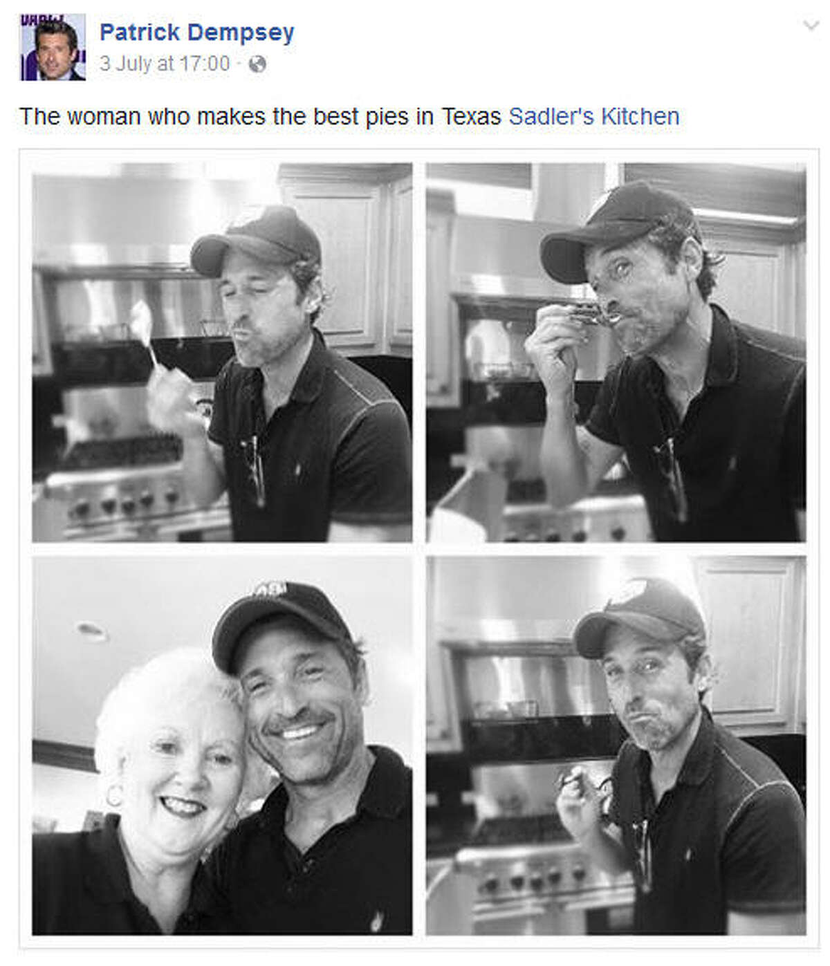 A small town restaurant in East Texas recently grabbed the attention and appetite of actor Patrick Dempsey, a local resident.  (Source: Patrick Dempsey on Facebook)  Click through to see what other actors and actresses have called Texas home over the years...