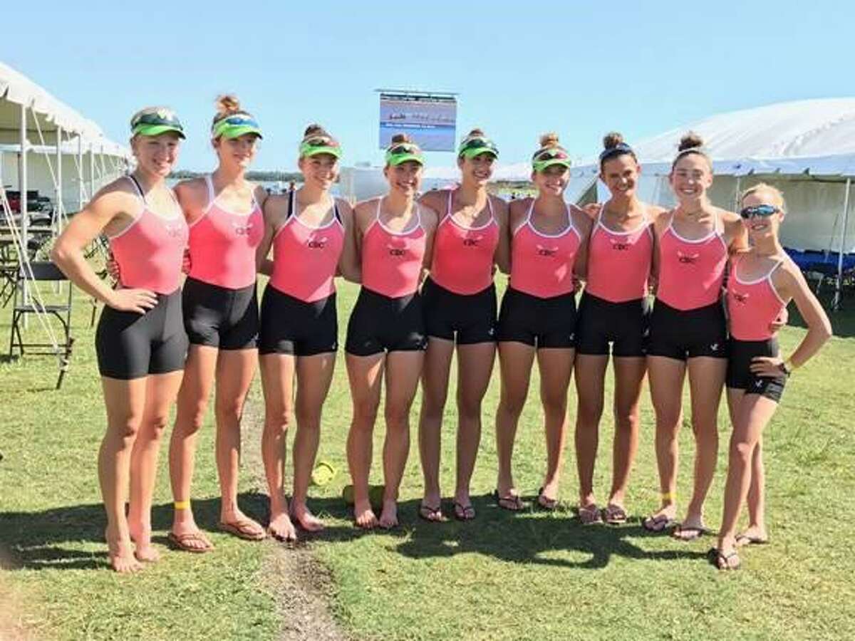 The Varsity 8+ boat took 12th out of forty boats at nationals. Pictured: (Cox) Colleen Visnic of Branford, CT, Julia Abbruzzese of Darien, CT, Catherine Garrett of Darien, CT, Lauren Squitieri of Wilton, CT, Heidi Jacobson of Greenwich, CT, Grace Collins of Ridgefield, CT, Katarina Kern of Greenwich, CT, Jenna Macrae of New Canaan, CT, Ella Petreski of Pound Ridge, NY.