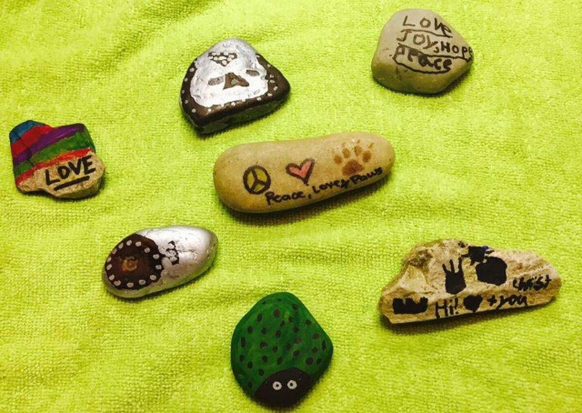 Pictured are some of the stones that have been decorated and hidden around town as part of the Painted Rocks Project in Glen Carbon. 