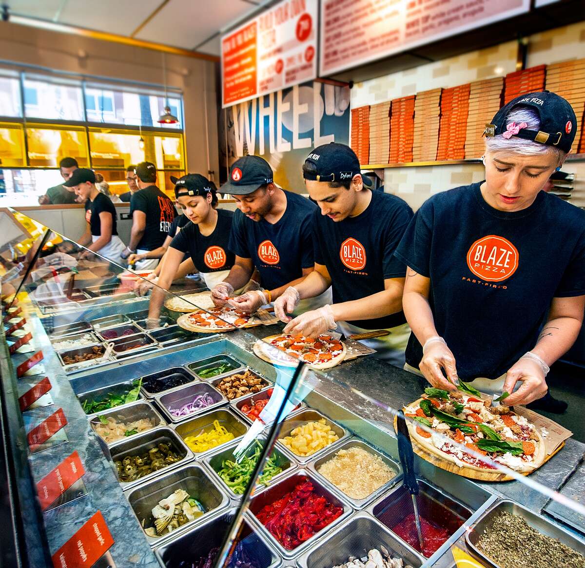 Blaze Pizza has a service model similar to Chipotle. The chain is now located in more than 30 states and is backed by a number of celebrities, including Maria Shriver. Photo via Blaze Pizza.