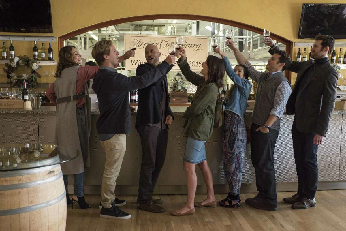 Annie Parisse, Nat Faxon, Keegan-Michael Key, Cobie Smulders, Jae Suh Park, Fred Savage, Billy Eichner star in the new Netflix comedy “Friends from College.”