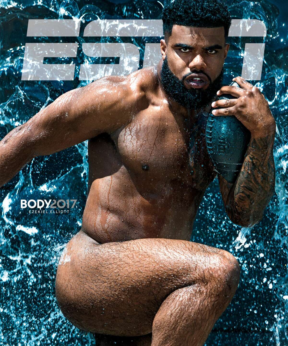 Cowboys running back Ezekiel Elliott poses for the cover of ESPN the Magazine's Body Issue. 