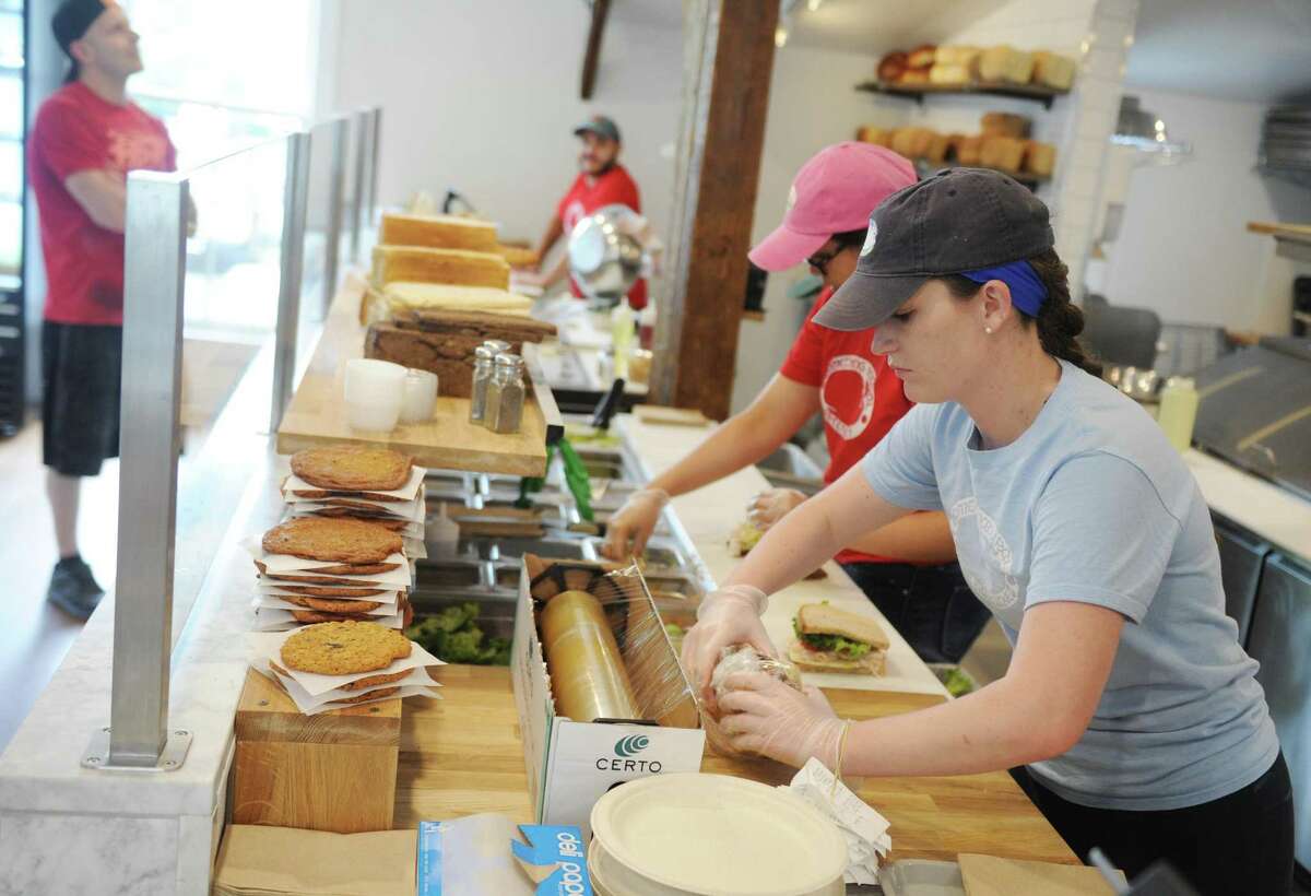 Ruby Fee wraps a sandwich at the new sandwich and salad shop Something Natural in Greenwich, Conn. Thursday, July 6, 2017. The Nantucket-based eatery recently opened up its Greenwich location at 189 Greenwich Ave., behind Saks Fifth Avenue.