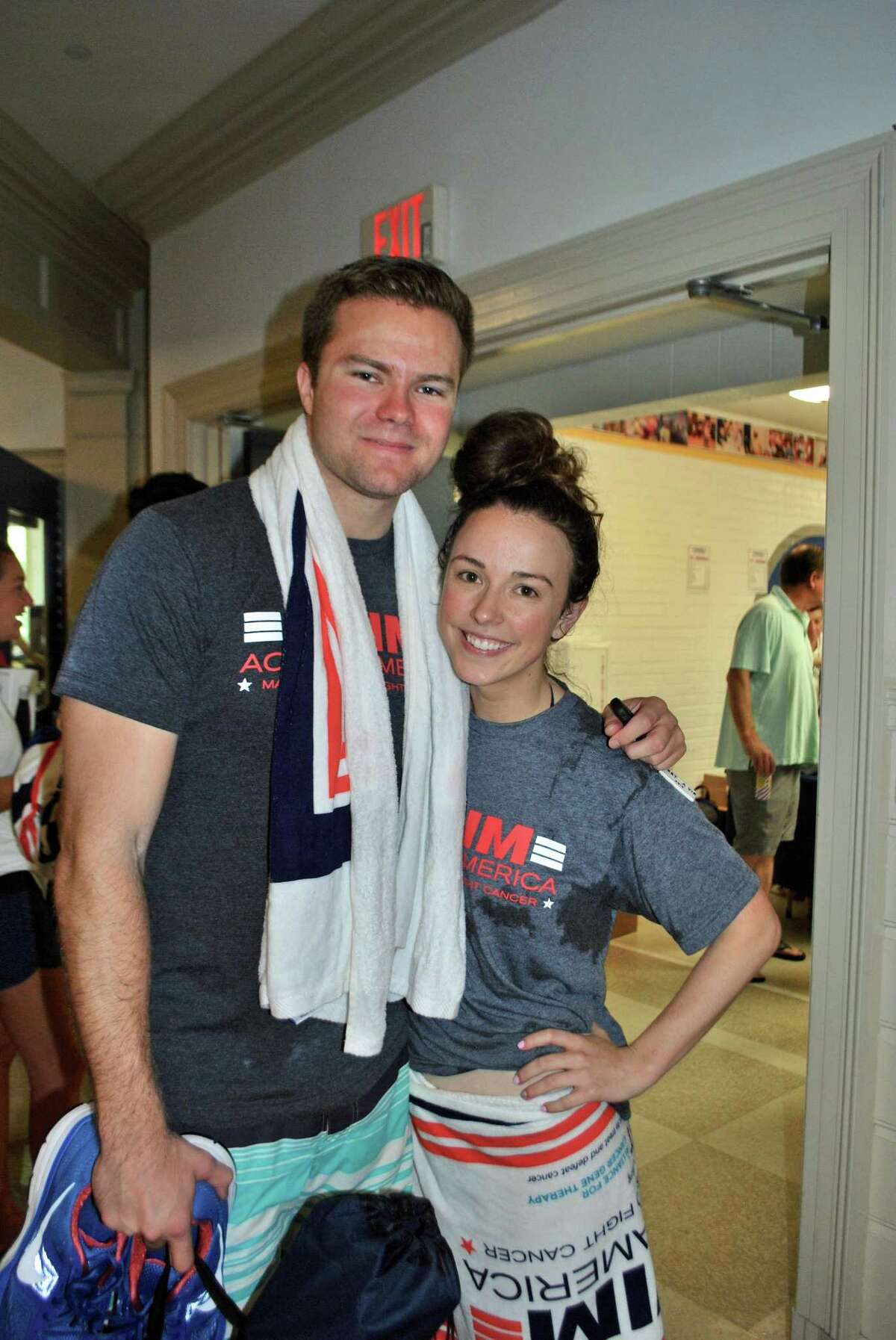 Cody Gifford and one of his ?“Little Giants?” teammates, Erika Brown, from the June 24 Swim Across America Greenwich-Stamford Swim.