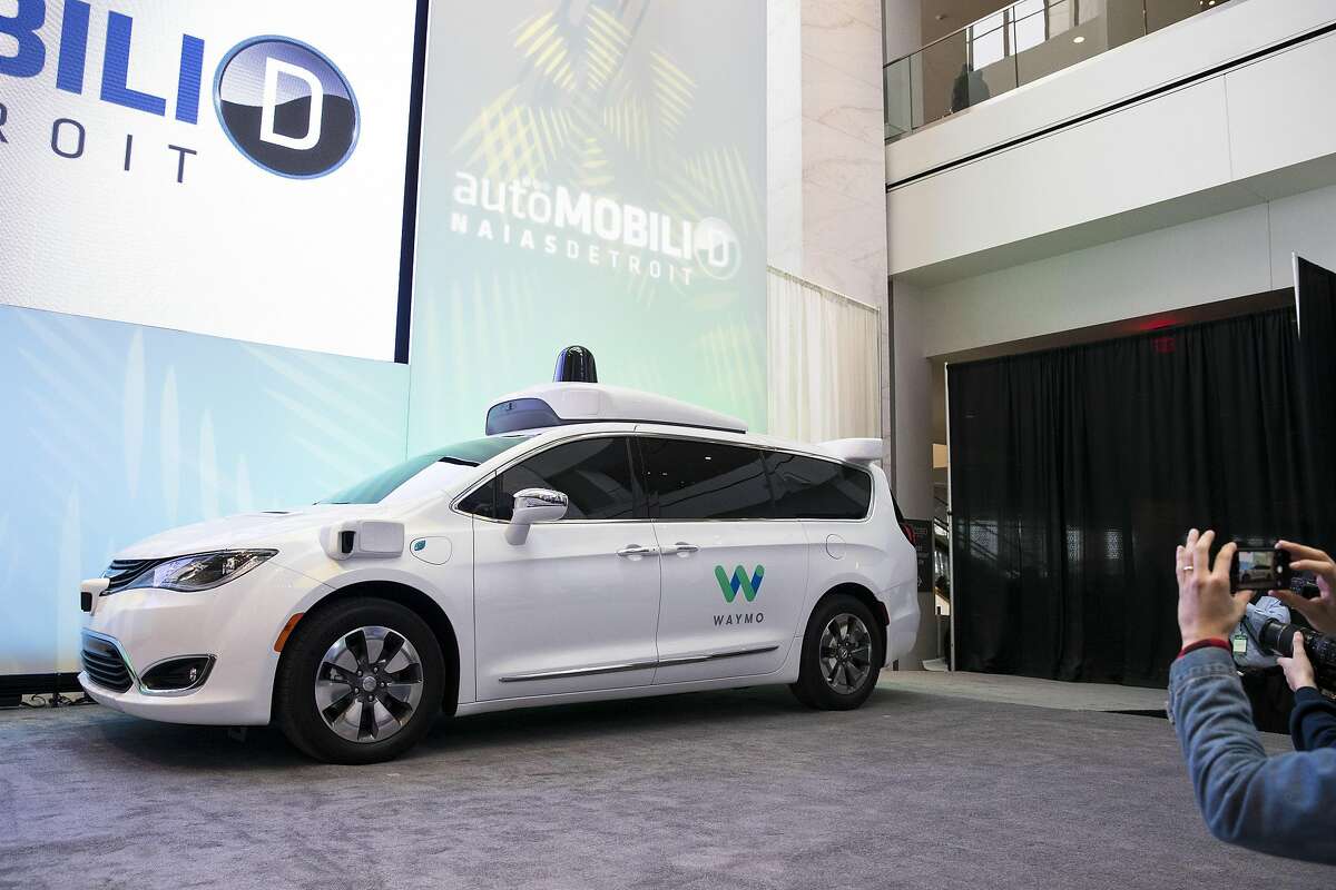 Waymo's self-driving minivan, produced by Fiat Chrysler, before a news conference in Detroit, Jan. 8, 2017.